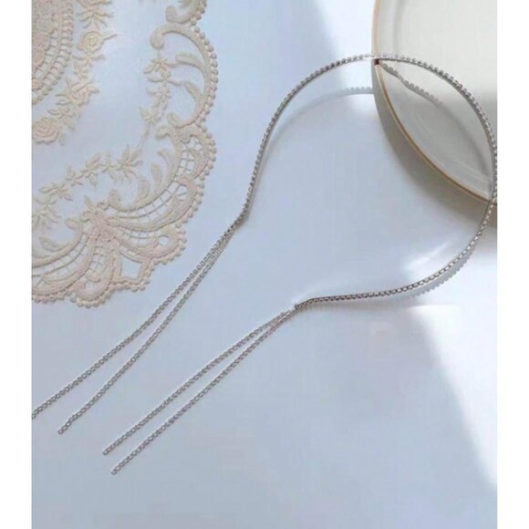 Rhinestone Geometric Chain Tassel Headband & Hair Claw Clip Elegant Crystal - Picture 5 of 6